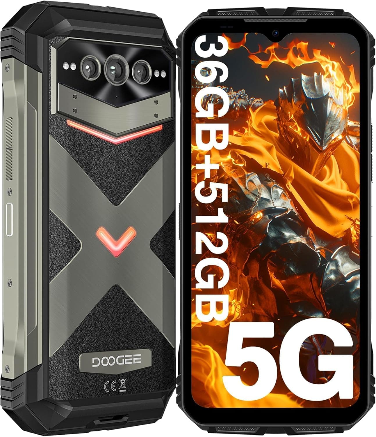 DOOGEE V MAX PLUS 5G Android 14 All Terrain Phone 2024, 36GB+512GB/TF 2TB, 22000MAH/33W, 200MP + 20MP Night Vision Camera, 6.58" FHD+120HZ, NFC/GPS (Gray)