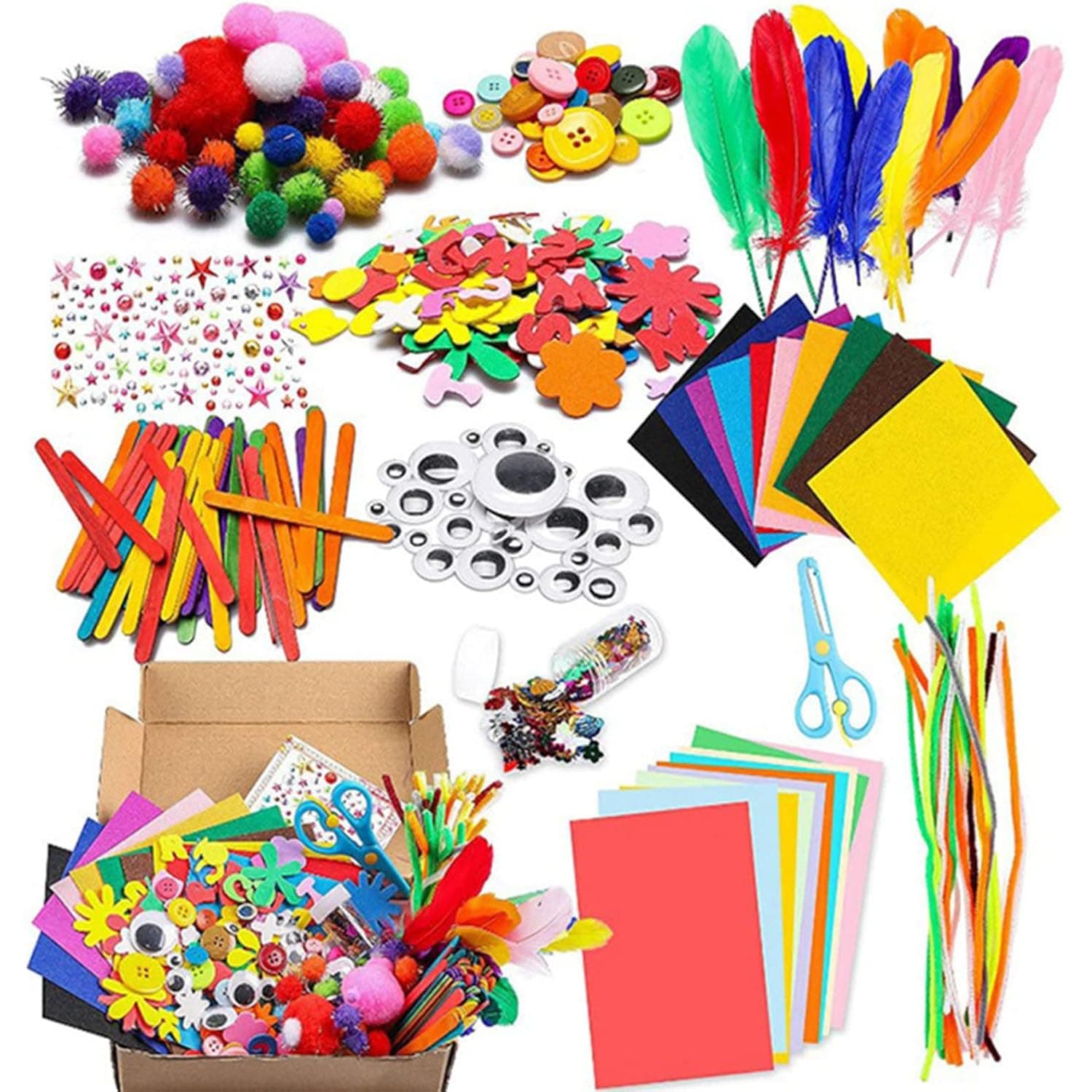 Joyzzz Arts and Crafts Supplies for Children, 1000+ Pcs DIY Youth Art Crafts Materials, Craft Kit for Youngsters, Art Materials Craft Set for Children Kindergarten Preschool School
