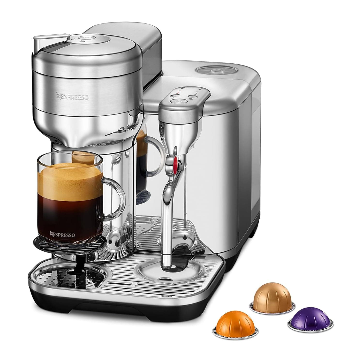 Nespresso Vertuo Creatista GCV5 Capsule Coffee Machine, With Automatic Milk Frother Wand for Latte Art & Cappuccino, Brews 7 Cup Sizes for Black Coffee, 2 L, Stainless Steel