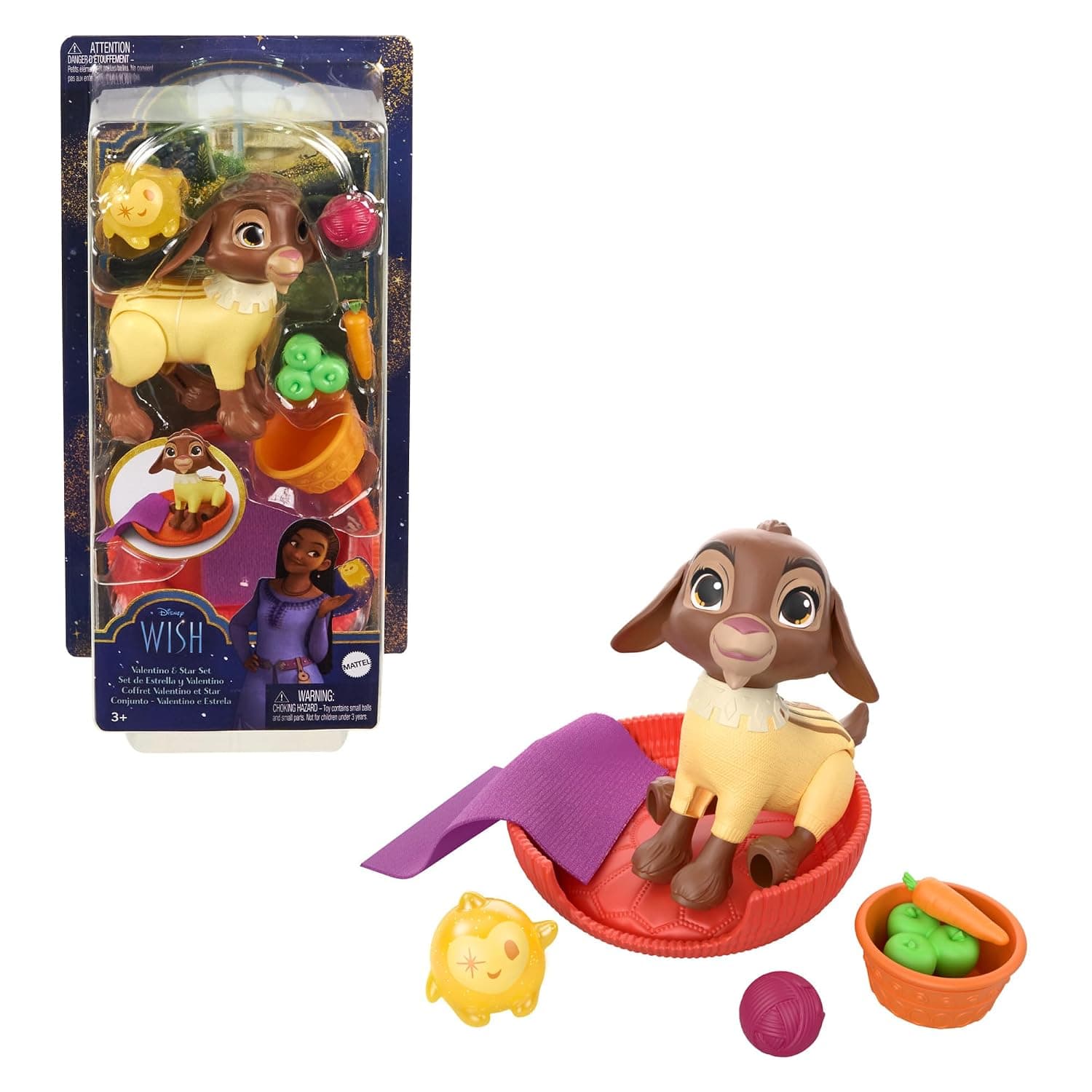 Mattel Disney Wish Dolls, Valentino & Star Figures Set & 6 Accessories Like Pet Bed & Blanket, Goat Figure Bends Back Legs, Inspired by The Movie