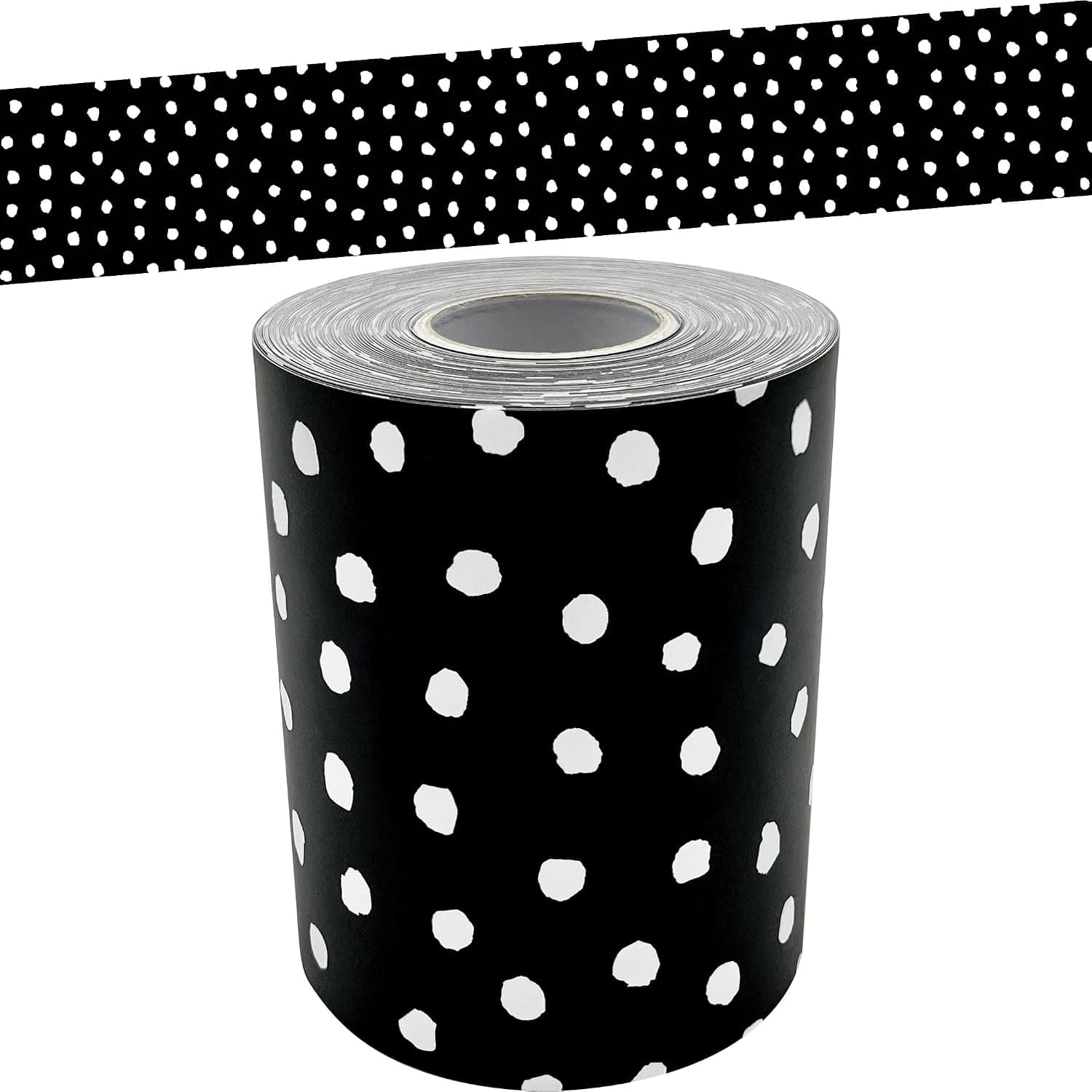 Teacher Created Resources White Painted Dots on Black Straight Rolled Border Trim