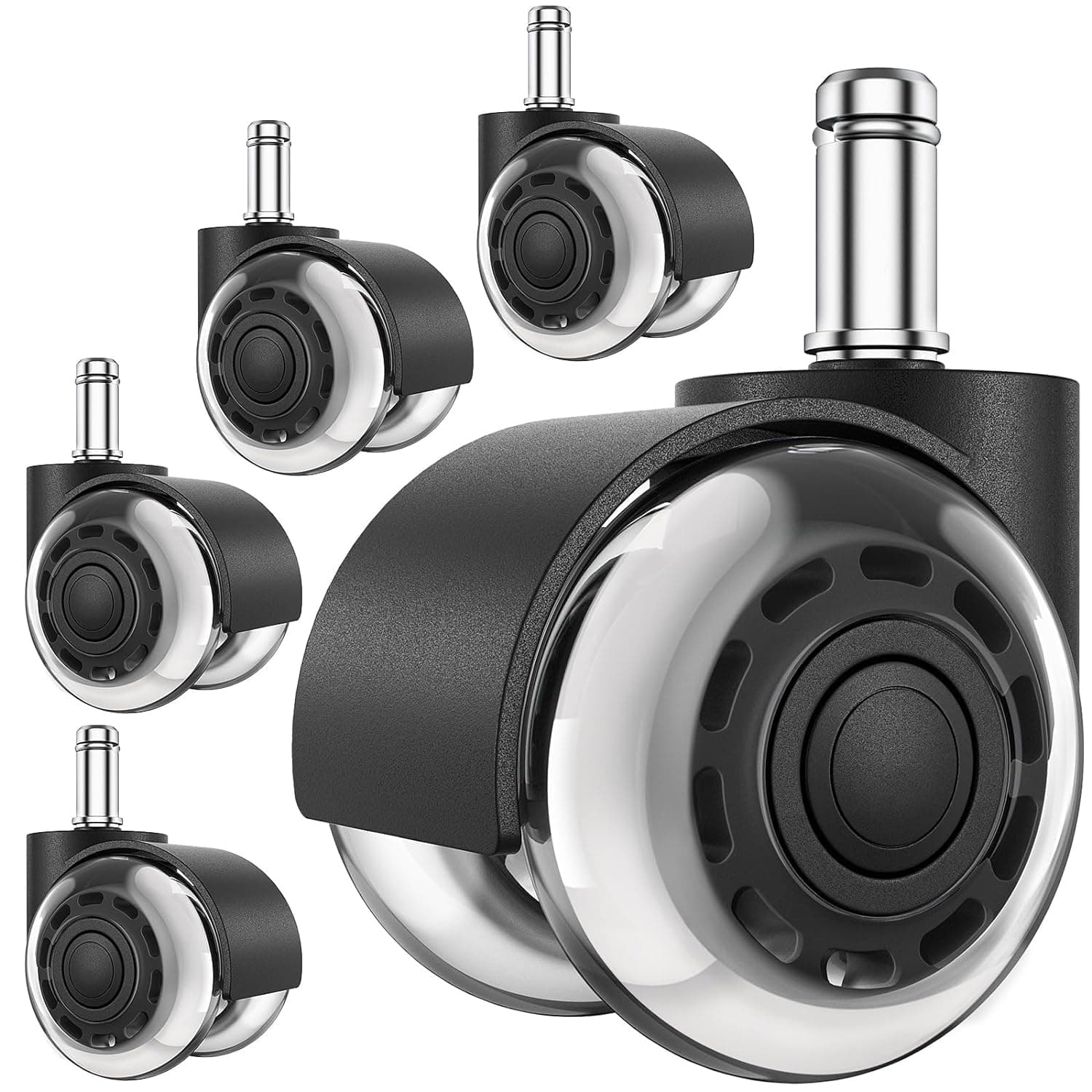 Office Chair Wheels, Replacement Soft Mute Desk Caster Wheels for Work Gaming Chair, 2" Office Chair Wheels Heavy Duty Replacement, Heavy Duty Safe for All Floors 5 Pcs