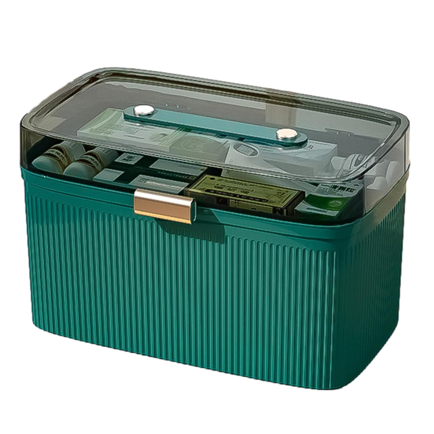 Medicine Box, Empty First Aid Organizer with Handle and Removable Tray Medical Medicine Storage Case (Small, Green)