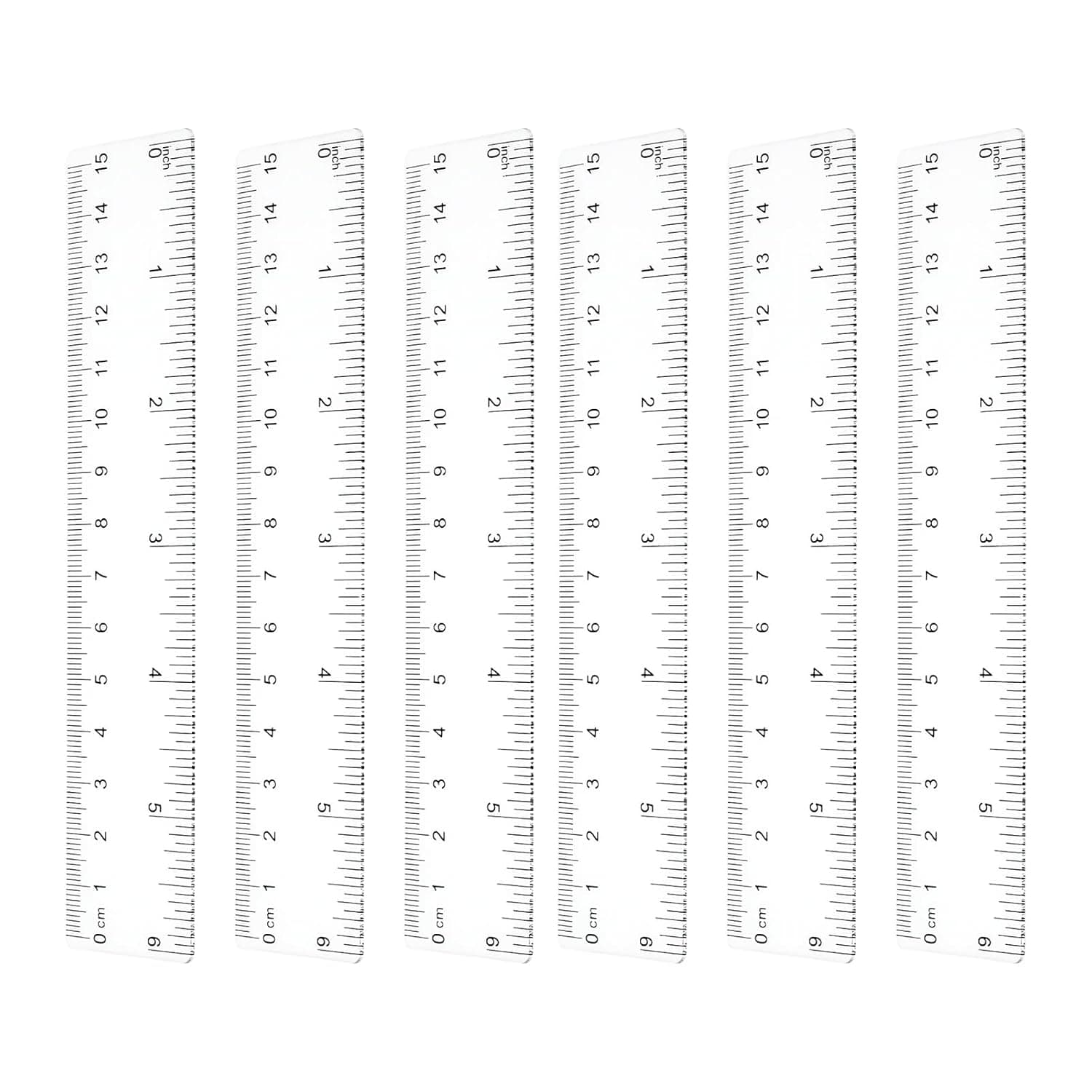 6 Pcs 15cm Ruler, 6 Inch Ruler Clear Ruler, 6 Inch Clear Plastic Ruler, Drafting Tools, Transparent Straight Ruler Measuring Ruler Tool for Student School Office