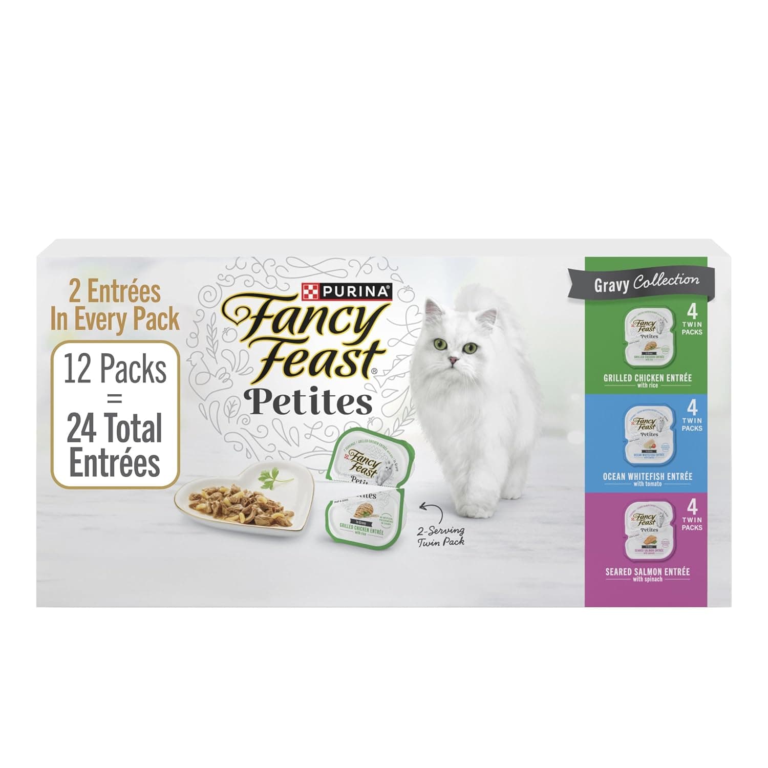 Purina Fancy Feast Gourmet Wet Cat Food Variety Pack, Petites Gravy Collection, break-apart tubs, 24 servings - (Pack of 12) 2.8 oz. Tubs