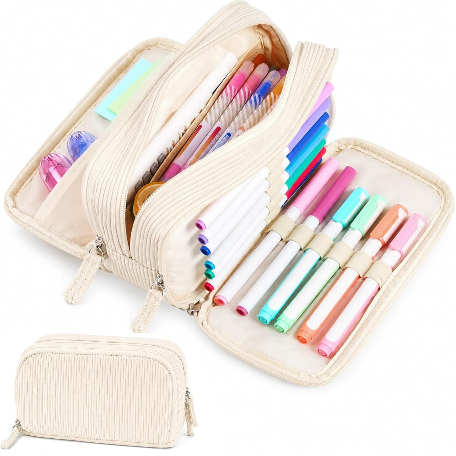 Sooez Big Capacity Pencil Case Pen Pouch, Soft Corduroy Pencil Bag
