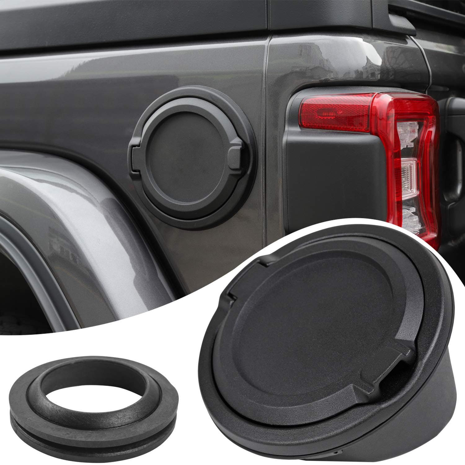 Savadicar Gas Cap Cover, Fuel Tank Door Compatible with 2018-2024 Jeep Wrangler JL JLU 2/4 Door, ABS + Aluminum Alloy Construction, Exterior Accessories, Black