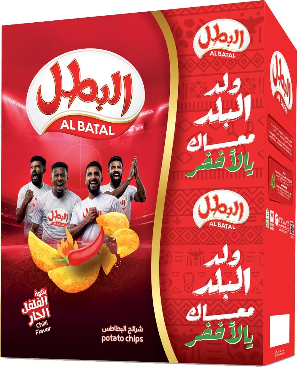 عبوة رقائق بطاطس بنكهة حارة من البطل، 12 جم × 23 جم