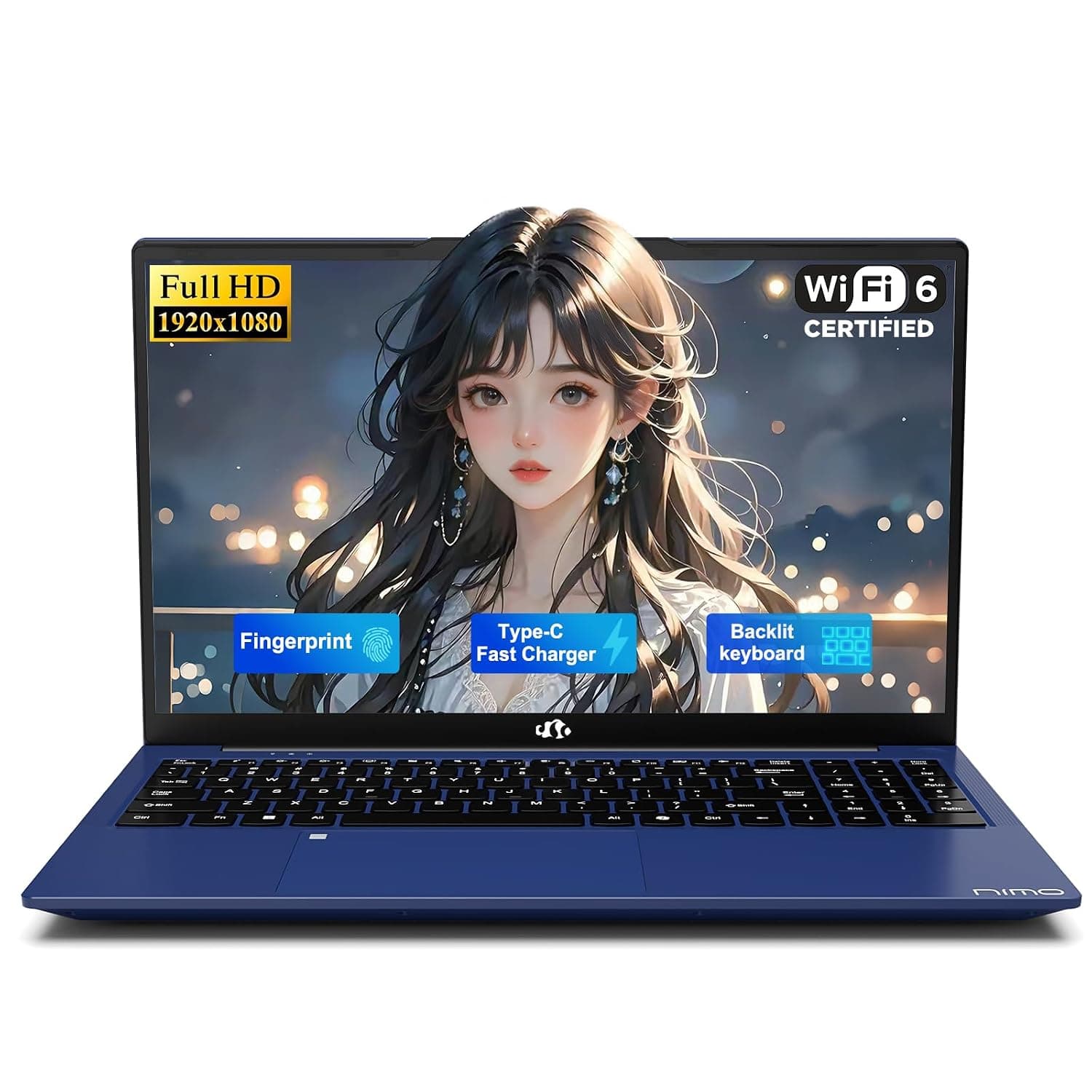 NIMO 15.6" FHD Student Laptop, Quad-Core(Beats i3, up to 3.6GHz), 8GB RAM 256GB SSD, Computer with 65W PD Fast Charging, Backlit Keyboard, Fingerprint, Wi-Fi 6, for College Study and Business Home