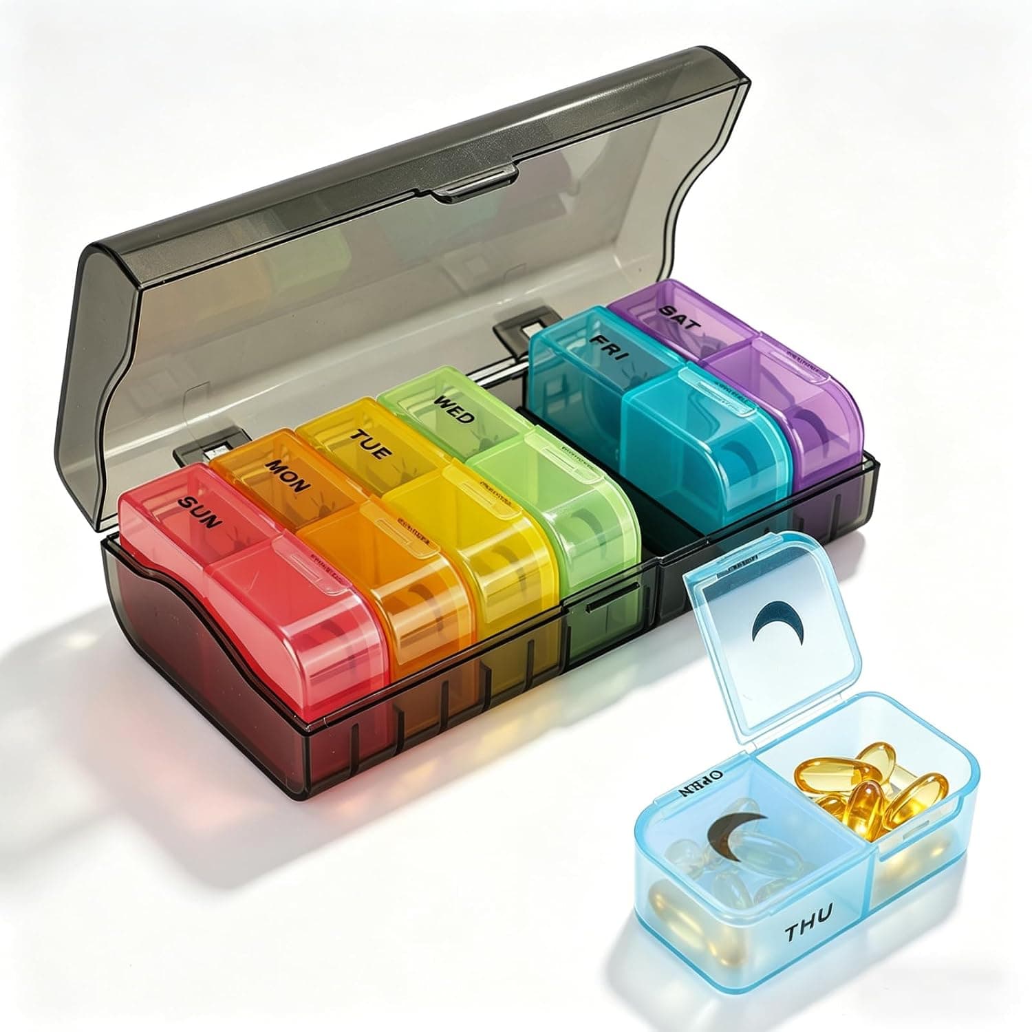 Large Weekly Pill Organizer 2 Times a Day, Daily Pill Box 7 Day Easy to Open with Double Protection, AM PM Pill Case for Medicine/Vitamin/Fish Oil/Supplements(Transparent Gray)