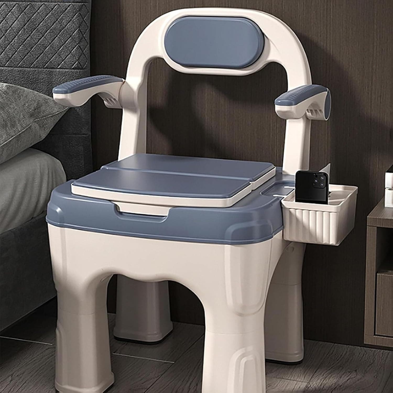Mobile commode chair, Upgraded Safety Commode Toilet For Elderly And Disabled Portable Home Bedside Chair With Adjustable...(A)