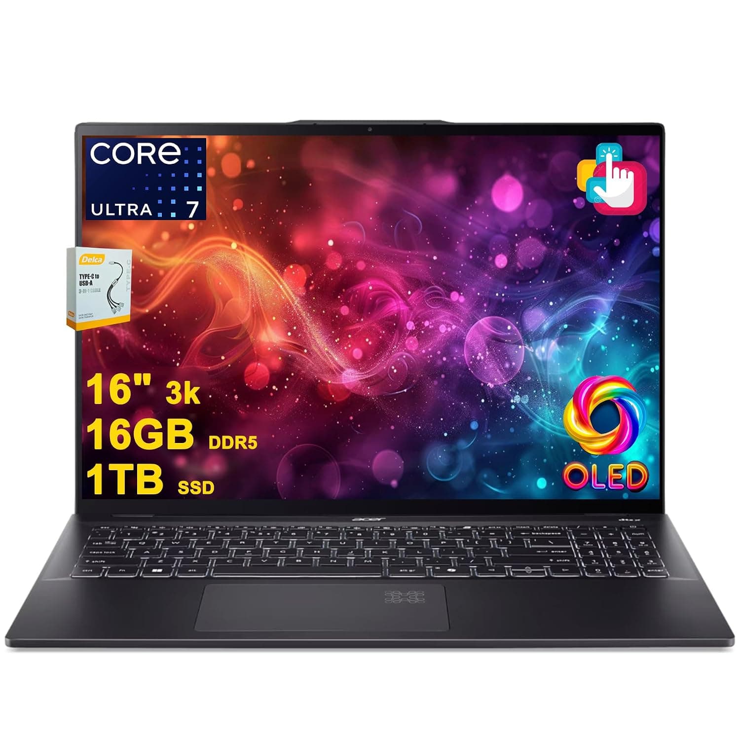 acer Swift 16 AI Copilot+ PC Laptop | 16" 3k OLED Touch 100% DCI-P3 | Intel 8-core Ultra 7 Series 2 256V Up to 47 Tops | 16GB DDR5 1TB SSD | Backlit Fingerprint QHD IR Camera Win11 w/DLCA Accessory