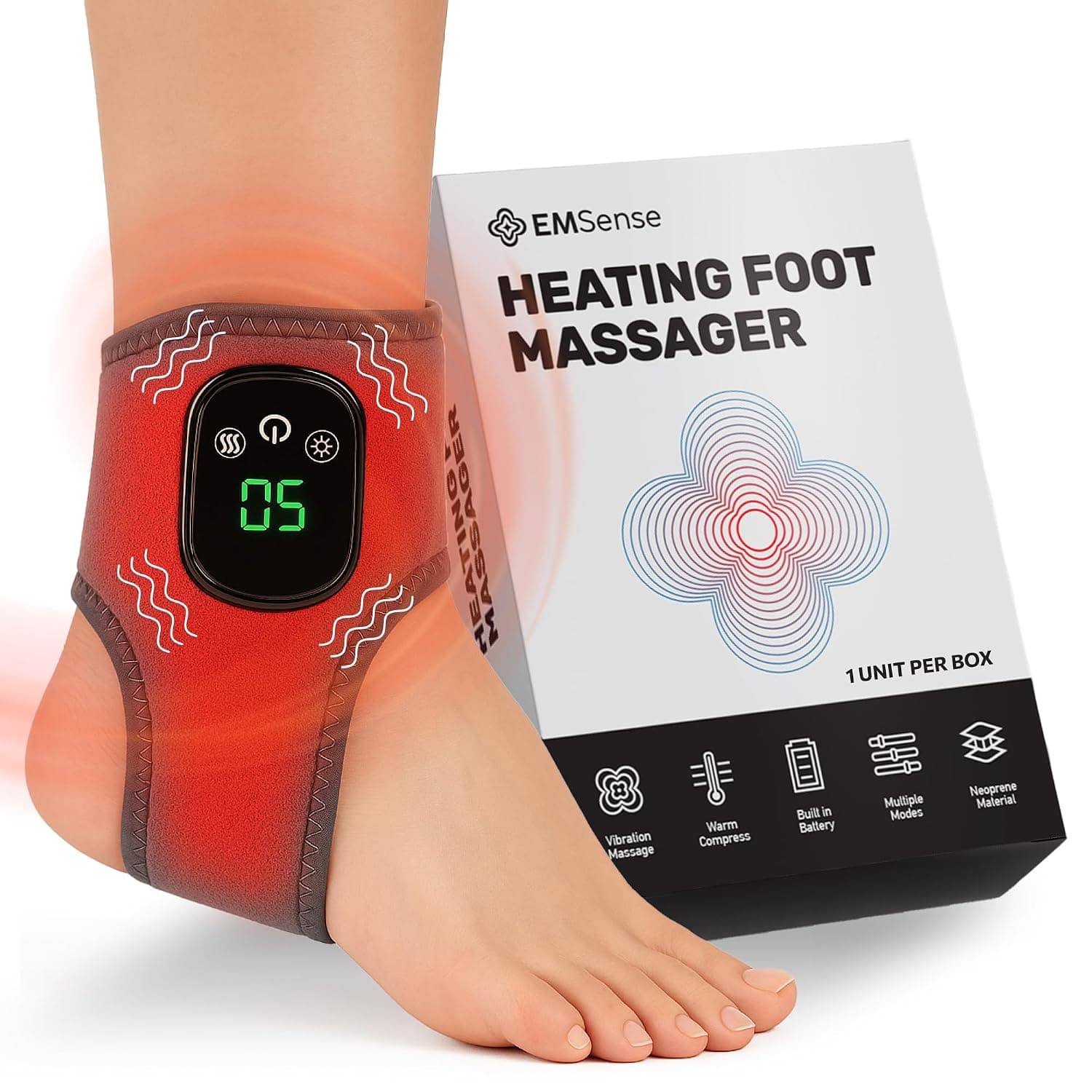 EMSense Triple Therapy Foot Massager | 3 in 1 Cordless & Portable Massager with 3 Vibration Modes & 3 Heat Levels - 1 Pack