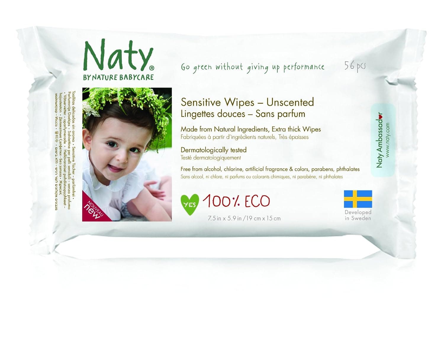 Naty by Nature Babycare, Eco Baby Wipes Unscented, 56 Nappies