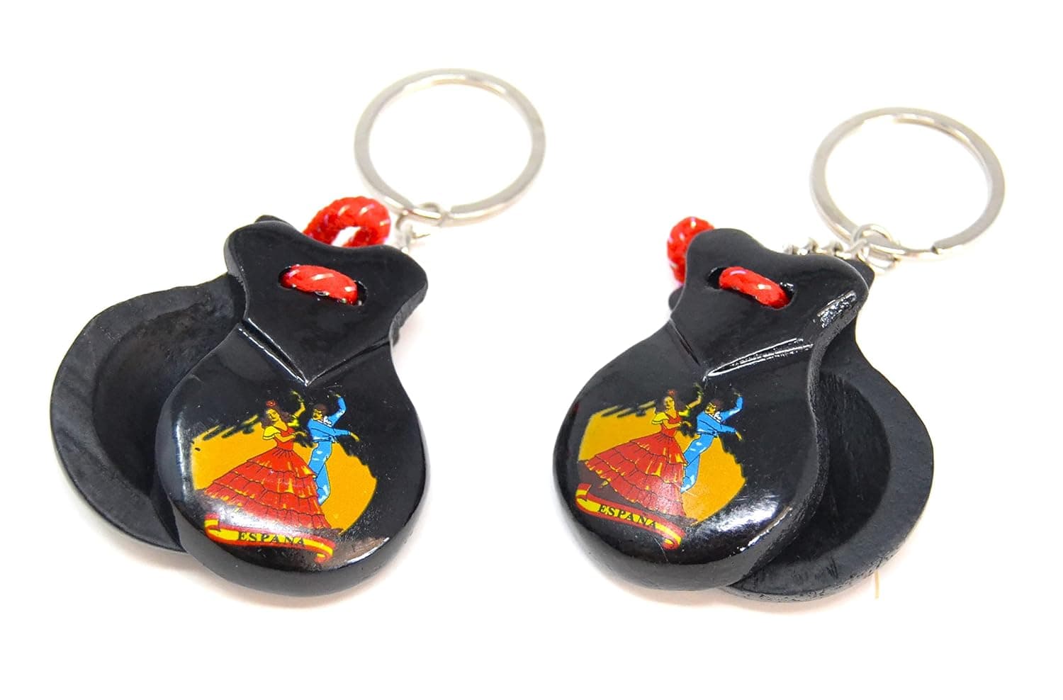 better with friends 2 x Black Keyring. Mini Castanets. Small Musical Instrument Keychain. Flamingo Dance. Small Spanish from Spain