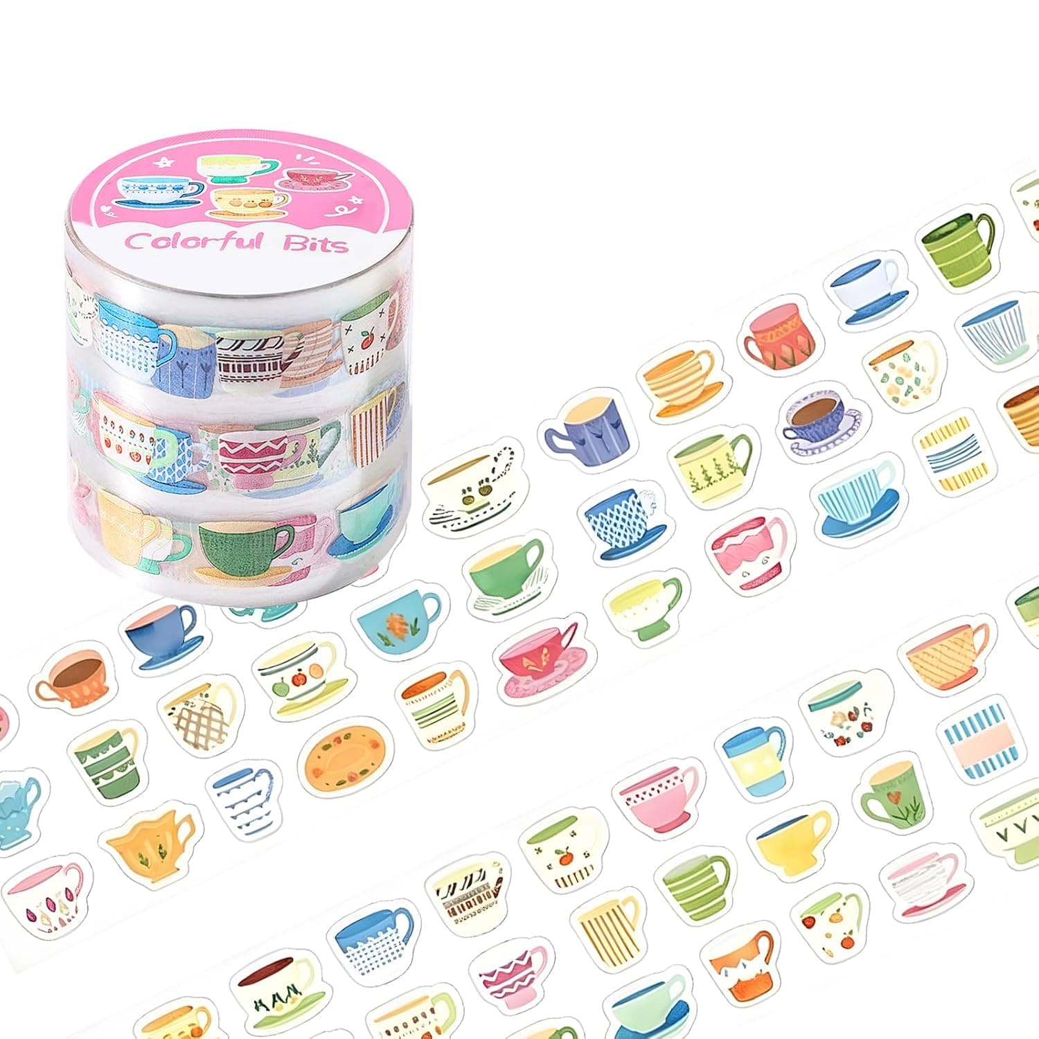 Mug Mugs of Mellow Aroma Watercolor PET Sticker Tape, 40mm x 2m Clear Decorative Tape