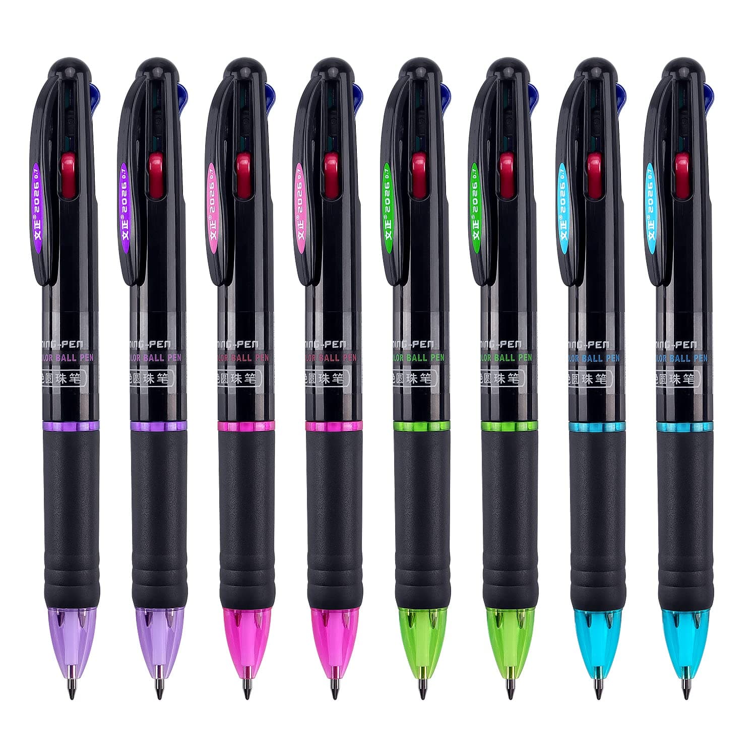 Bribobo 8 Pack Multicolor Ballpoint Pens 4-in-1, 0.7mm
