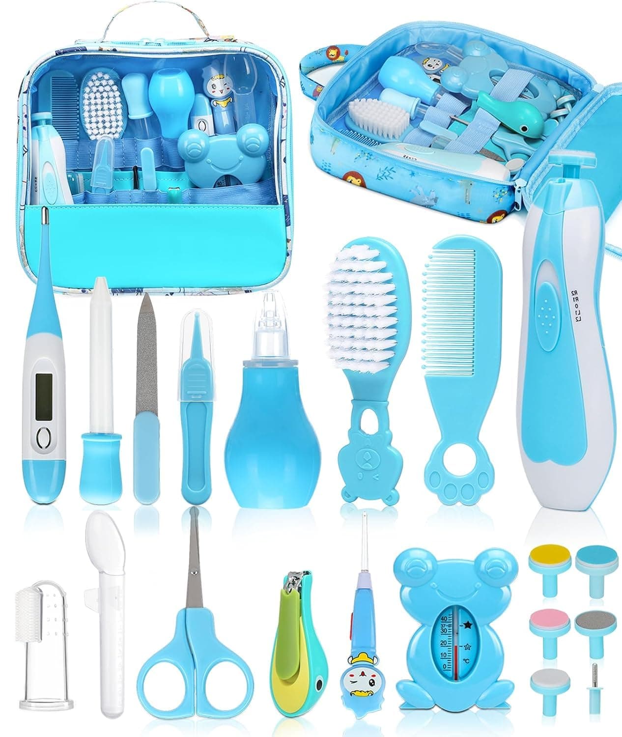 SCIENISH Toddler Infant Convenient Healthcare Daily Care Kit, Nail Clipper Safety Scissors, Hair Brush, Comb (Blue)