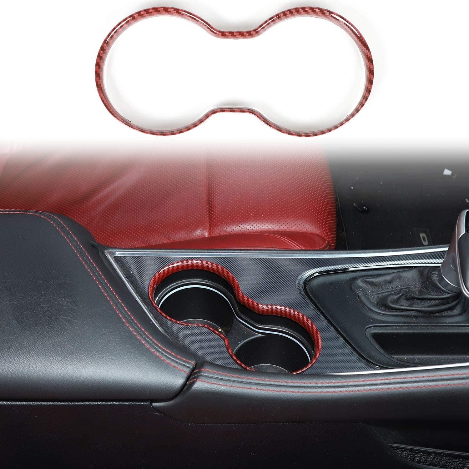 Voodonala for Challenger Front Cup Holder Gear Shift Cup Holder Trim for 2015-2024+Dodge Challenger Interior Accessories ABS Red/Black Fiber, 1pc