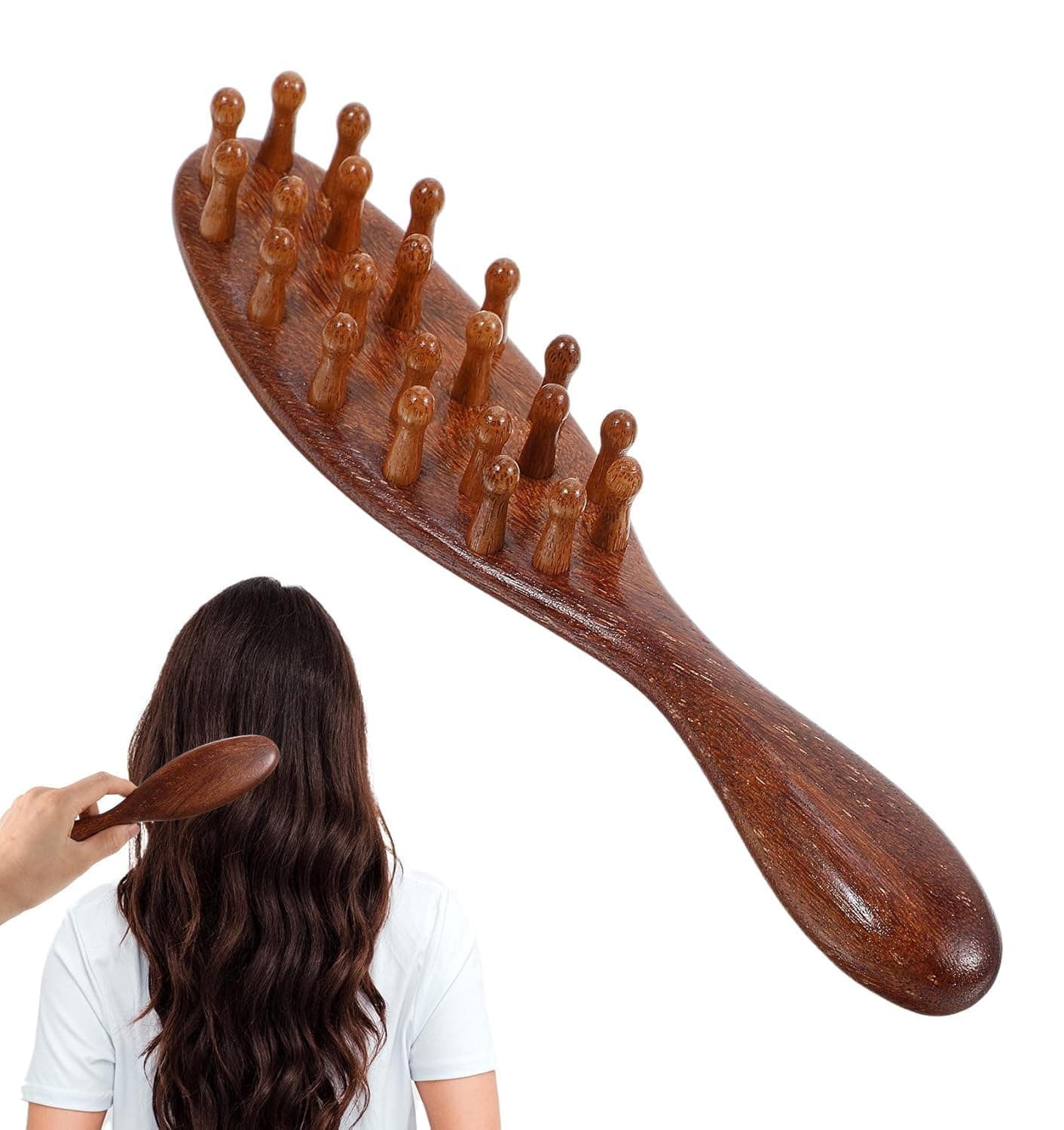 Tazweeq Massage Comb for Retwist, Portable Wooden Wide Tooth Brush for Curly Hair, No Static Massage Tool for Scalp Care, Hair Detangler, Braid Maintenance for Luxurious Hair Care