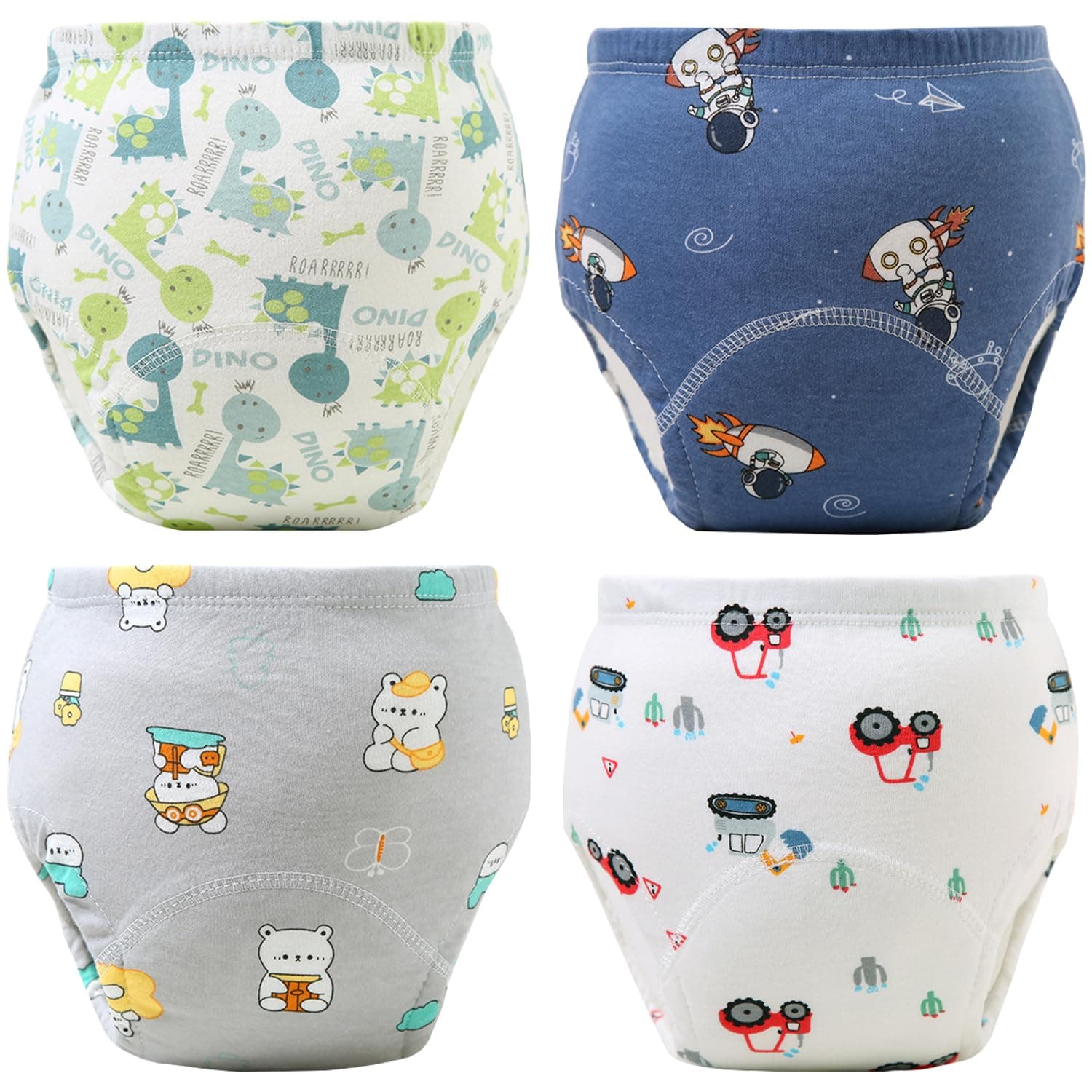 4PCS Baby Potty Training Pants, Yakiter Breathable Potty Training Underwear, Toddler Training Underwear for 0-3 Years Boy and Girls Strong Absorbent Cotton Training Pants - L