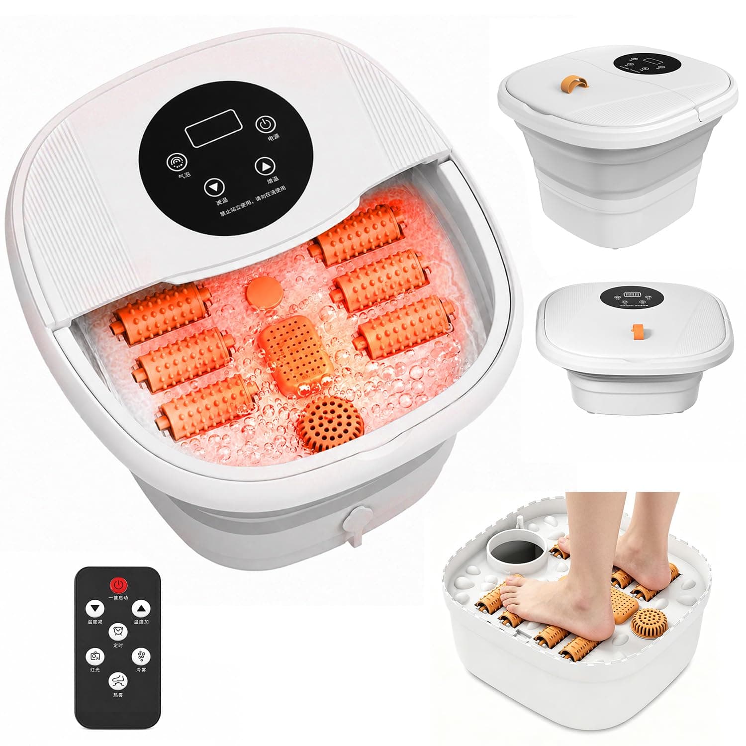 Collapsible Foot Spa with Heat, Pedicure Foot Massager with Bubbles & 8 Rollers, Rapid PTC Heating Foot Soaking Tub for Stress Relief, Relaxation Gift for Women & Men