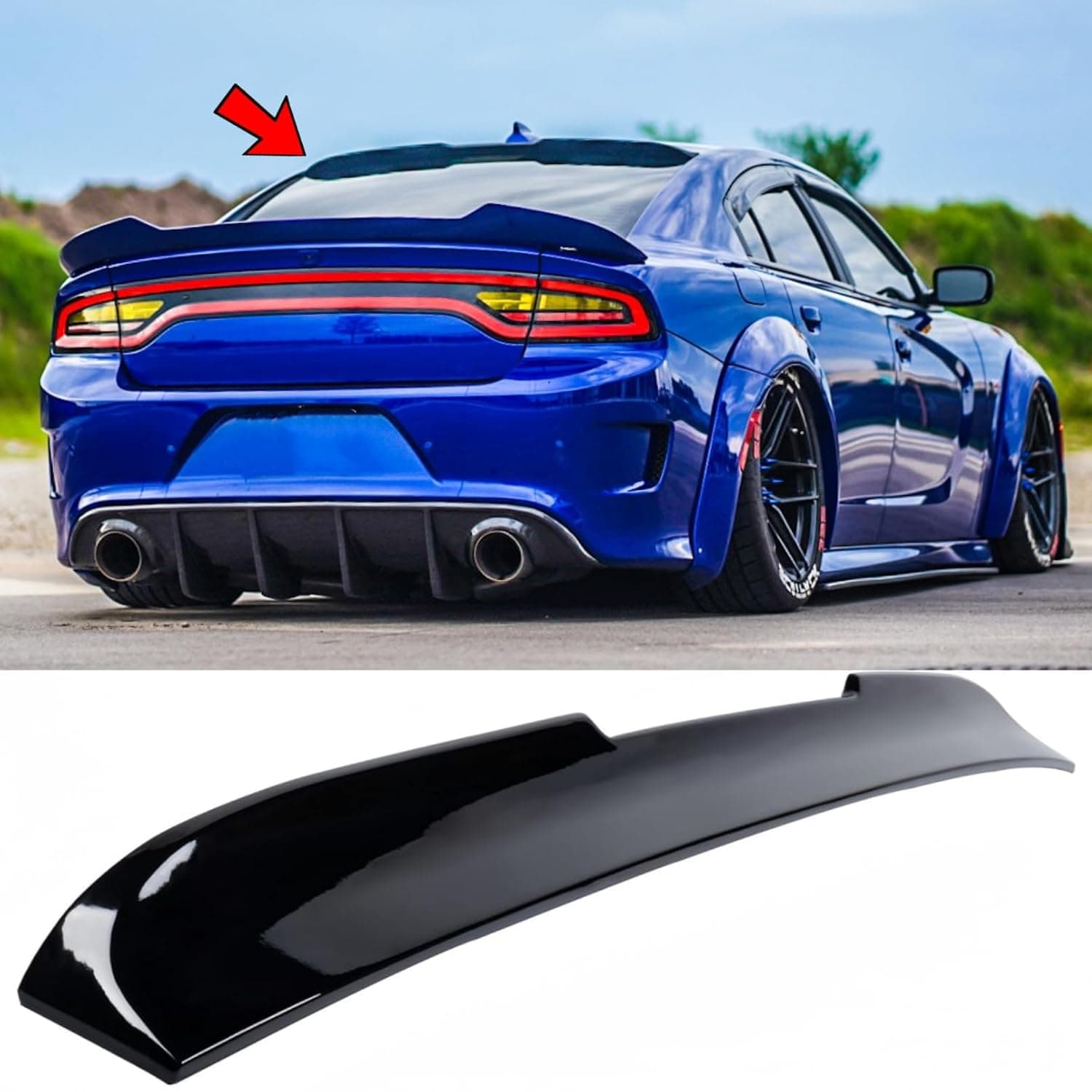 Rear Window Roof Spoiler Visor Wing ABS Fit for Dodge Charger SRT/GT/RT/SXT/Scat Pack/Daytona 2015-2023 Gloss Black V-Style Lip Exterior Accessories