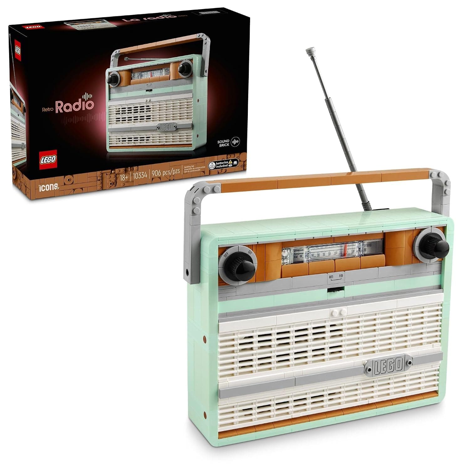 LEGO Icons Retro Radio Building Set for Adults - Bedroom Desk Home Decor, Vintage Aesthetic, Sound Effects & Smartphone Integration - Birthday Gifts for Men and Women - 10334