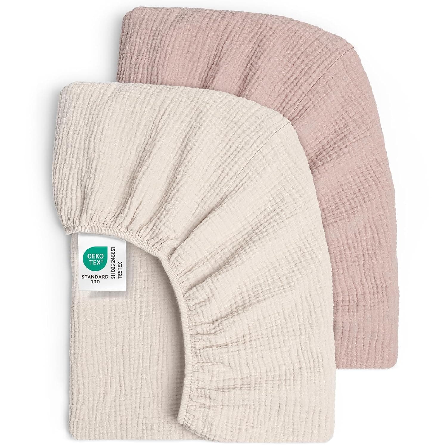 Set of 2 Children's Fitted Sheets, Muslin Cotton Fitted Sheet for Baby Cot and Cot, 60 x 120 cm / 70 x 140 cm, Travel Cot, Fitted Sheet, Side Cot, Sheets (Cream Sand)