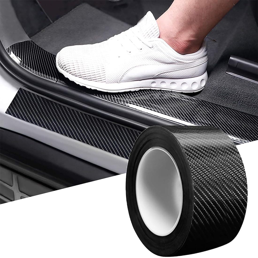 LinJie Automotive Wrap Film, Anti-Collision Car Door Edge Guard, 5D Carbon Fiber Car Protector Tape, Black, 1.2In x 33Ft