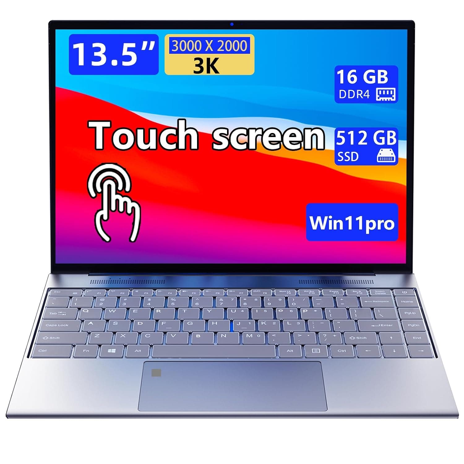 Morostron 13.5-inch Portable Touchscreen Laptop, (16GB RAM, 512GB SSD), 3K (3000×2000) IPS, Celeron N95 Processor up to 3.4 GHz, Backlit Keyboard, Fingerprint Unlocking, Win 11