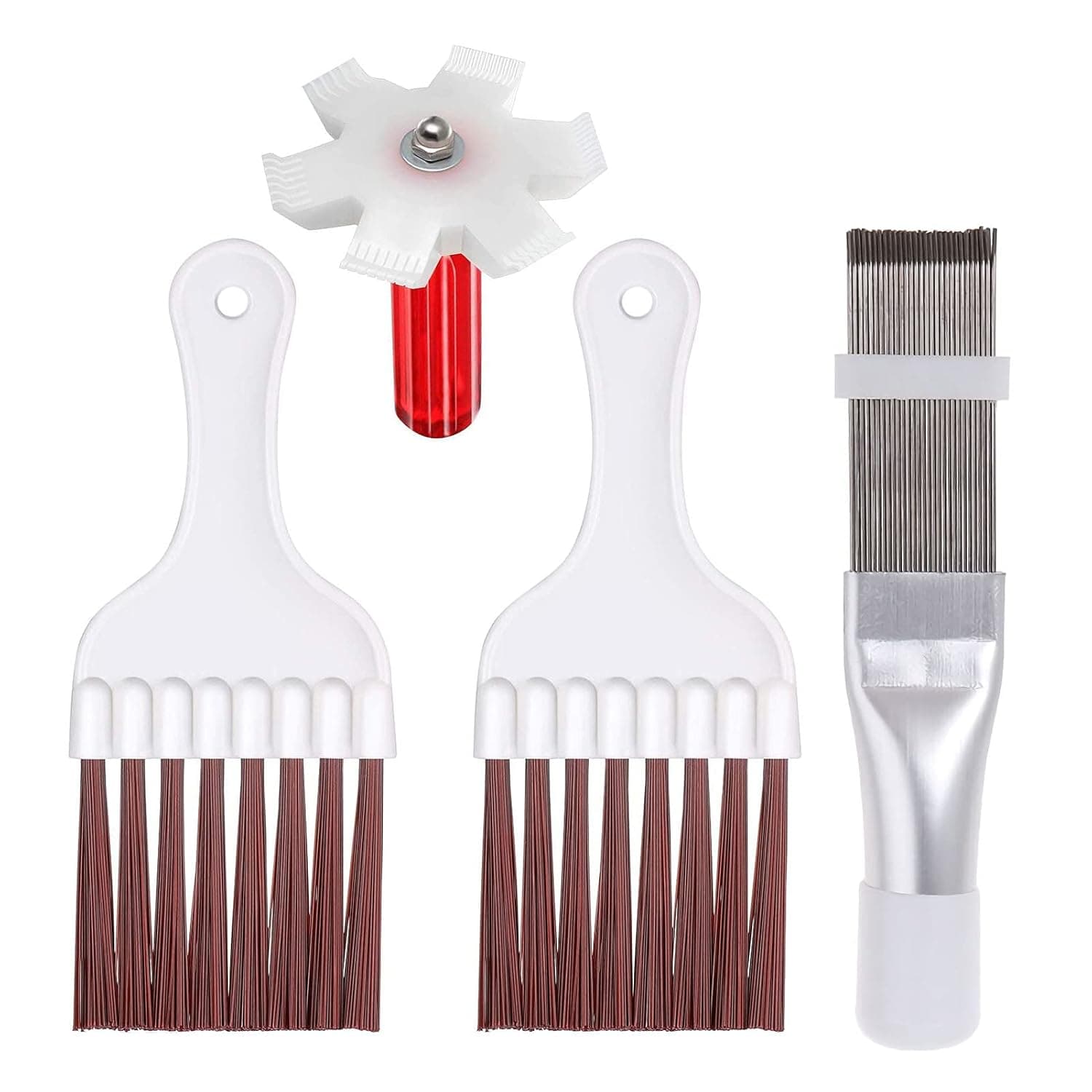 4pcs Air Conditioner Condenser Fin Cleaning Brush and Comb Set Fin Cleaner Fin Straightener Refrigerator Coil Cleaning Whisk Brush HVAC Maintenance Evaporator Radiator Repair Clean Tool