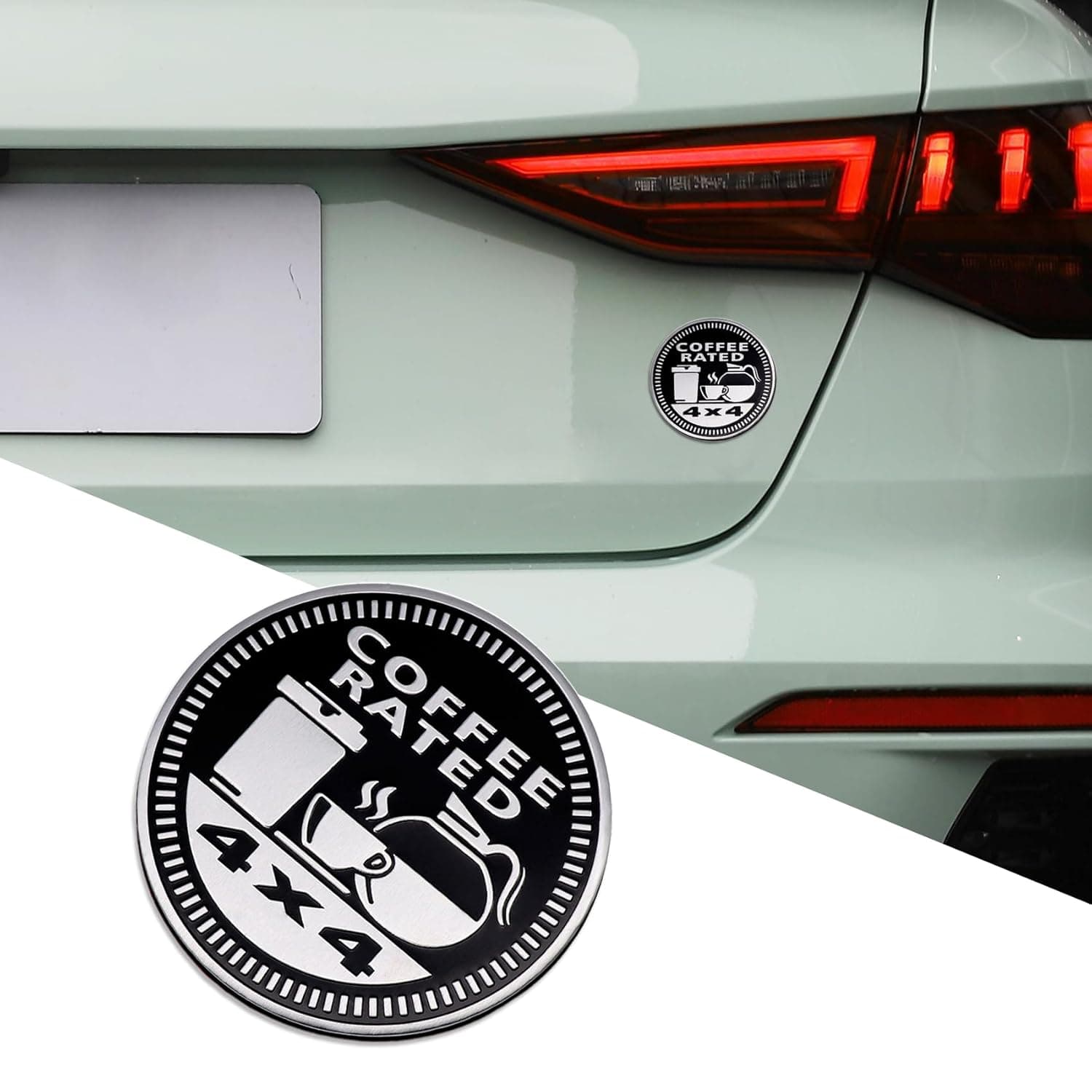 3D Metal Car Badges Emblems, Coffee Badge Rated Emblem, 4 x 4 Automotive Badge, Round Emblem Decals, Exterior Emblems Compatible with Jeep Wrangler Vehicles Trucks SUV