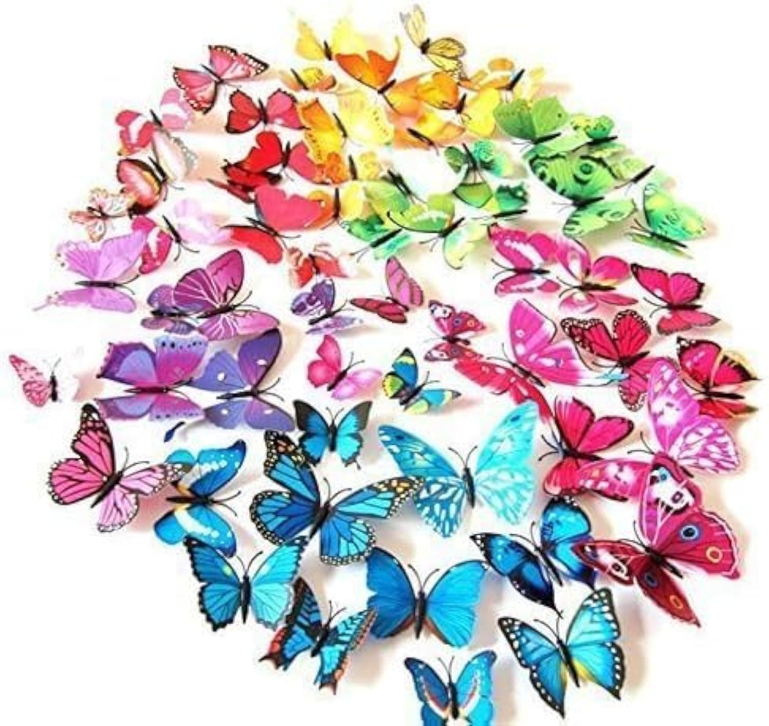 72 PCS 6 Colors Removable 3D DIY Beautiful Butterfly Wall Decals Colorful Butterflies Art Decor Wall Stickers Murals for Kids Baby Boy Girls Bedroom Classroom Offices TV Background
