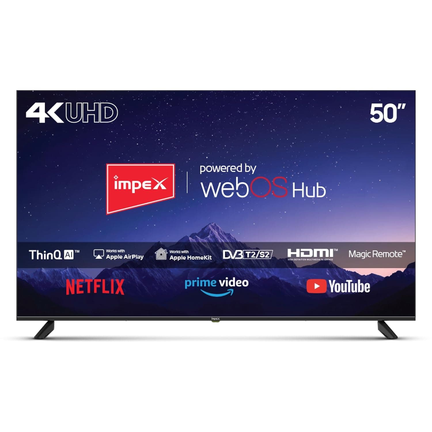 Impex 50 Inch 4K Ultra HD Smart LED TV | WebOS | Dolby Audio | Magic Remote | ThinQ AI | Apple AirPlay &Apple Home | Netflix, YouTube, Prime Video | A+ Panel | Super Slim | 2x USB, 3x HDMI | Fiesta 50