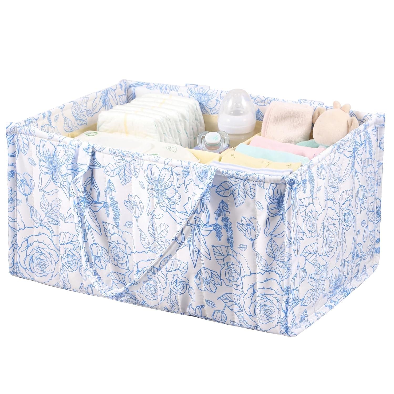 Baby Nappy Caddy Organiser, Cotton Nursery Storage Basket with Removable Dividers, Portable Must-Have Hospital Bag for Newborn Essentials,Multi-Purpose Baby Shower Present for Boys & Girls, 38x24x18cm