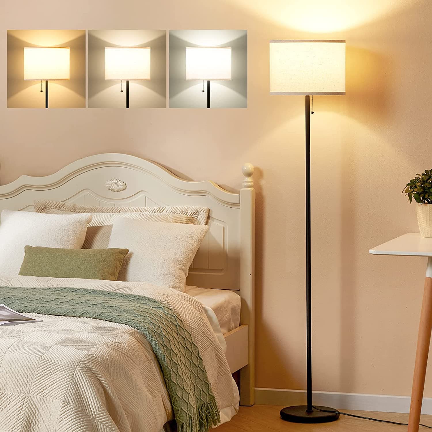 U HOOME Floor Lamp,3 Color Temperature LED Floor Lamp with Pull Chain Switch, Modern Standing Lamps for Living Room, Bedroom, Study Room, Office