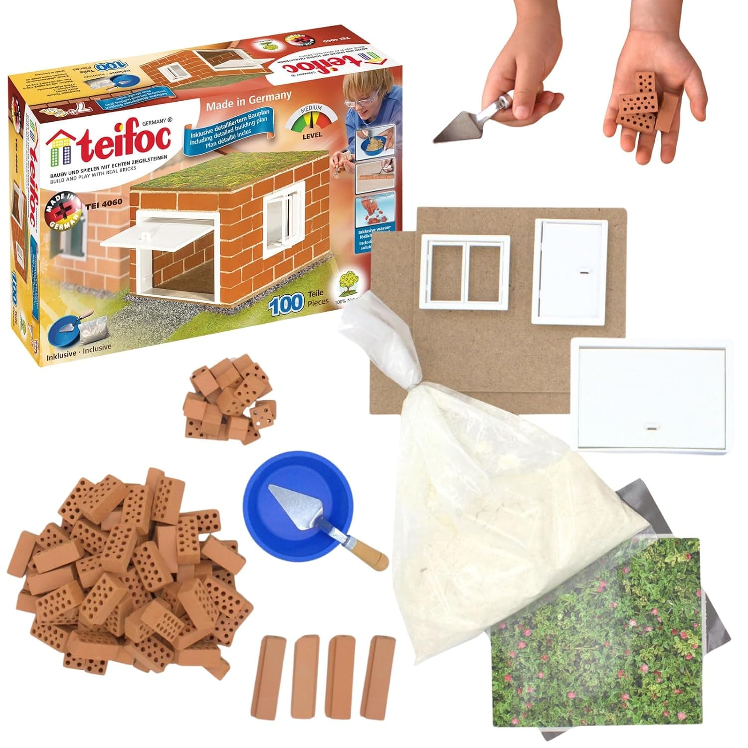 Teifoc Garage Brick Construction Set, Terracotta Building Blocks, Erector Set and STEM Building Toy