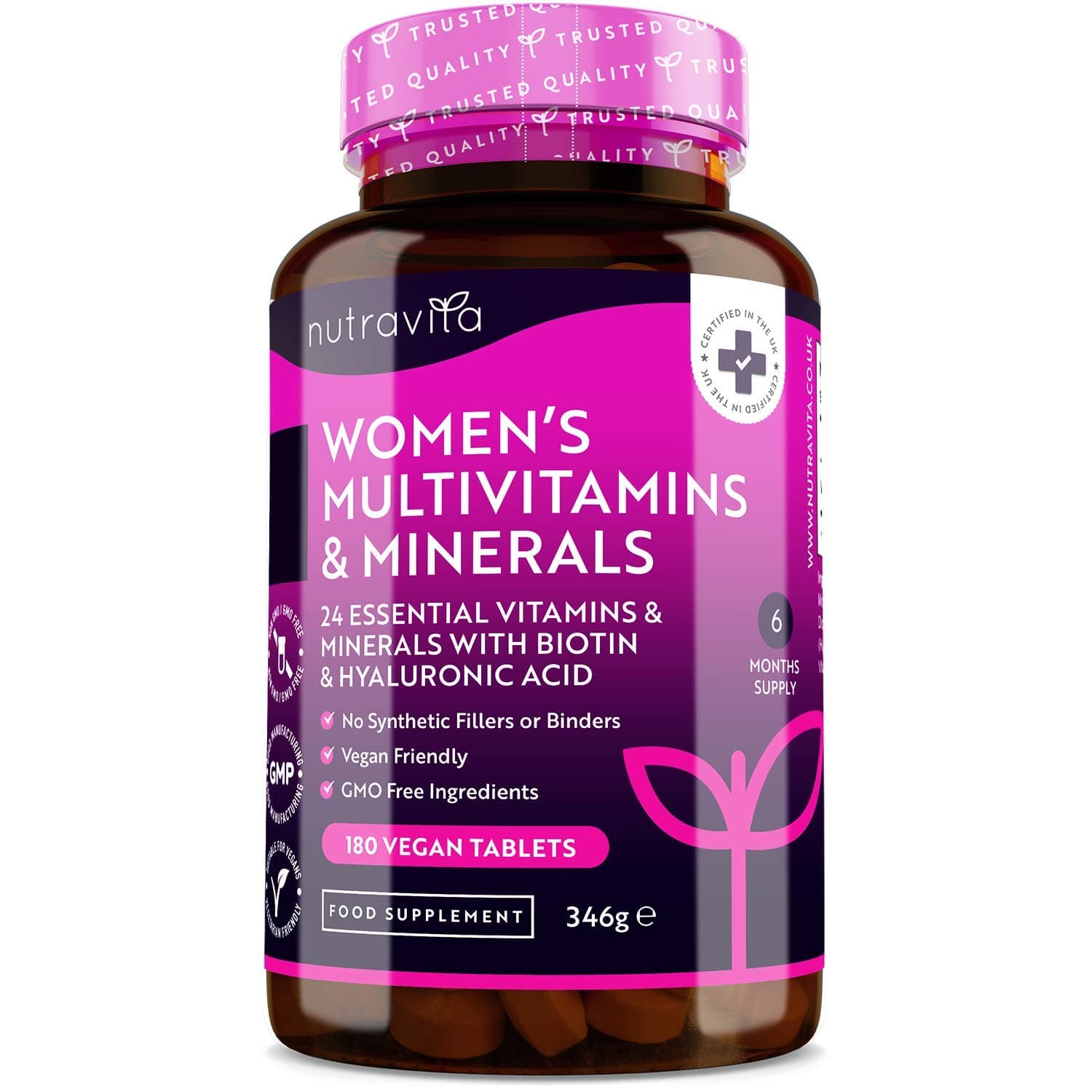 Nutravita Women's 24 Essential Active Vitamins and Minerals Vegan Tablets with Biotin & Hyaluronic Acid (180 Pieces)
