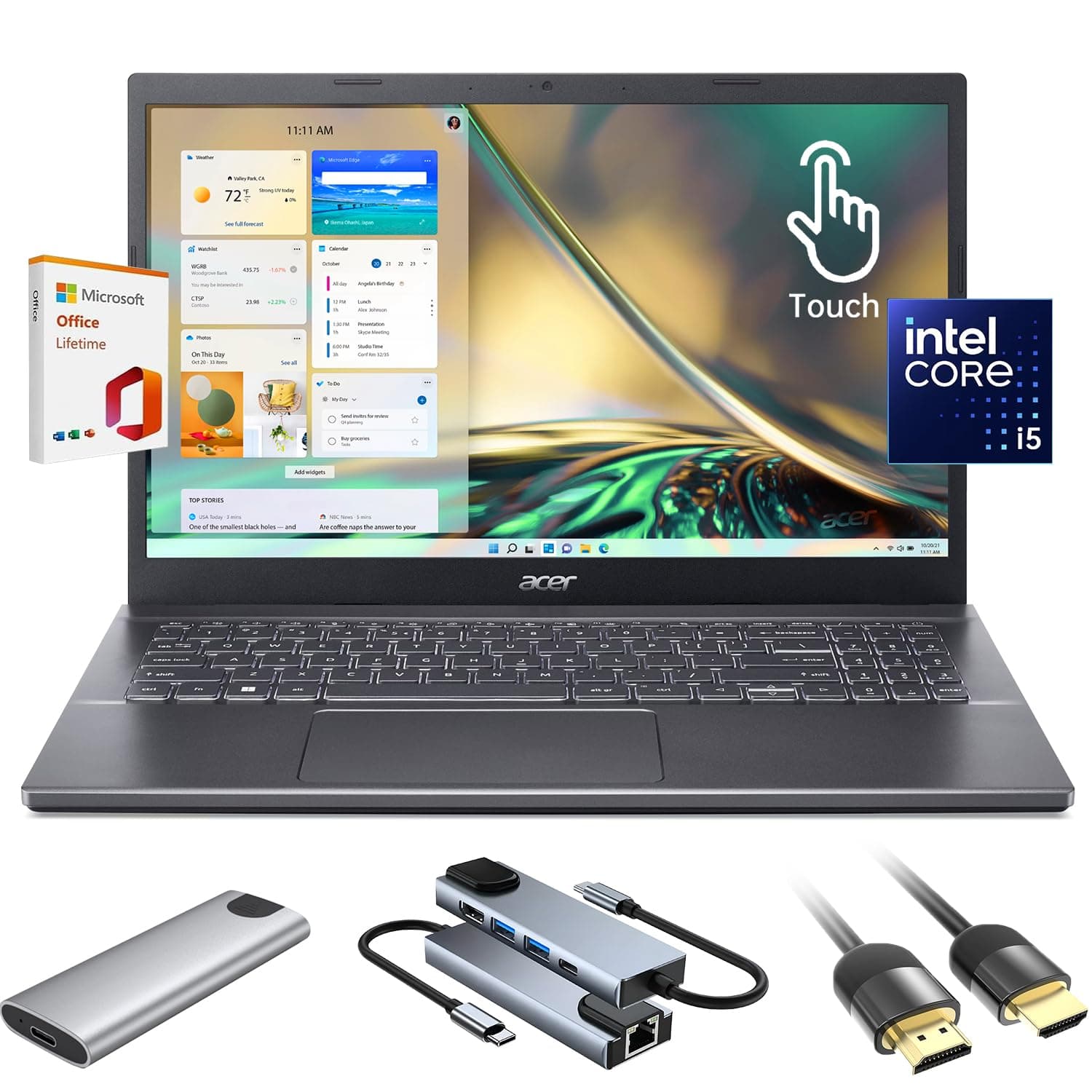 acer Aspire 5 Laptop,15.6" FHD IPS Touchscreen Laptop PC for Student & Business,Intel Core i5-13420H, 8GB LPDDR5 RAM, 512GB SSD, Webcam, Wi-Fi 6, HDMI,w/Accessory, with Lifetime Office Win 11 Home