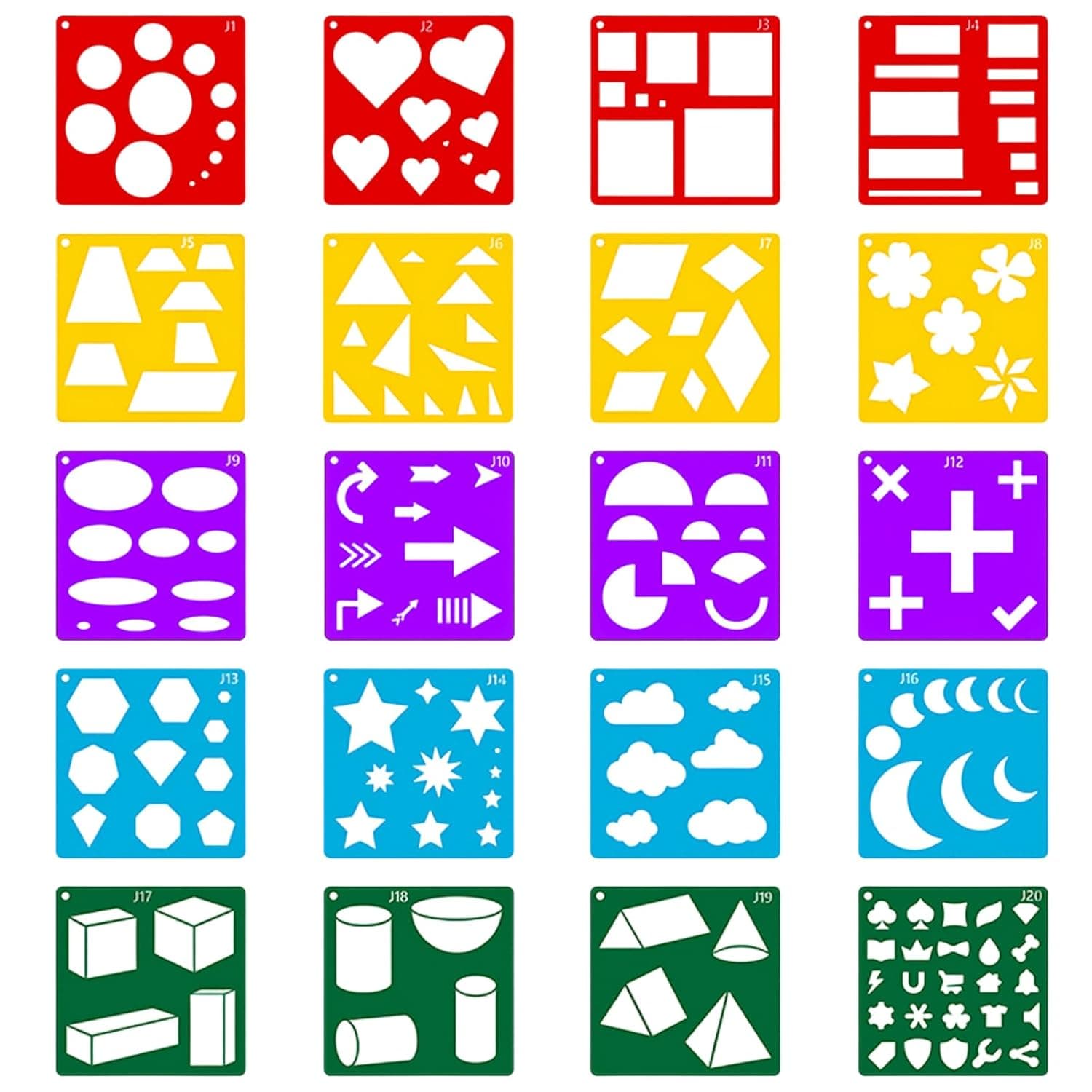 20 Pieces Shape Stencils for Kids, Colorful Geometric Drawing Stencils Geometric Tracing Stencil Children Simple Painting Stencil Templates for Kids Toddlers Preschooler Drawing DIY Craft Educational