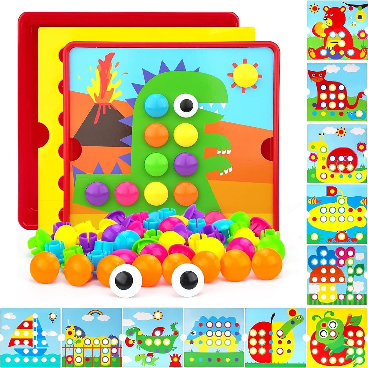 Soofam Button Art Toys for Toddlers 3-5 Years Old,Educational Color Matching Mosaic Pegboard & Fine Motor Skills Game,Early Preschool Learning Crafts Activity for Boys & Girls,Gifts for Kids Ages 3+