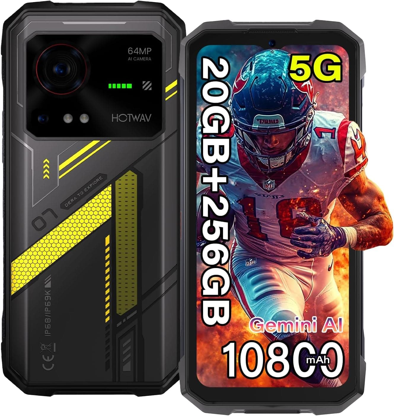 Hyper 7 5G Rugged Phone 6.6'' FHD+ 2K Display 10800mAh Mobile Phone 280LM 64MP Smartphone 8GB 256GB Android 14 Cellphone