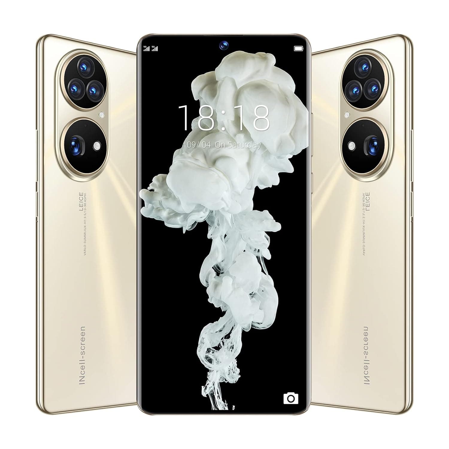 7.3 Inch Cell Phone Incell HD+ Screen Smartphone Network 5G, Memory 12GB+512GB, 36MP+64MP, 6800Mah Battery,Gold (Color : White-a)