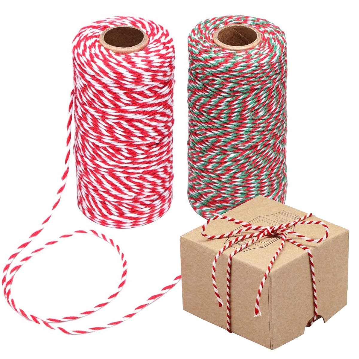 SYOSI Colored Cotton Rope, 200m 2MM Solid Cotton Wrapping Twine, Durable Butchers String for Gift Meat Crafts Garden, Wedding Decoration Packaging Thread (2 Rolls)