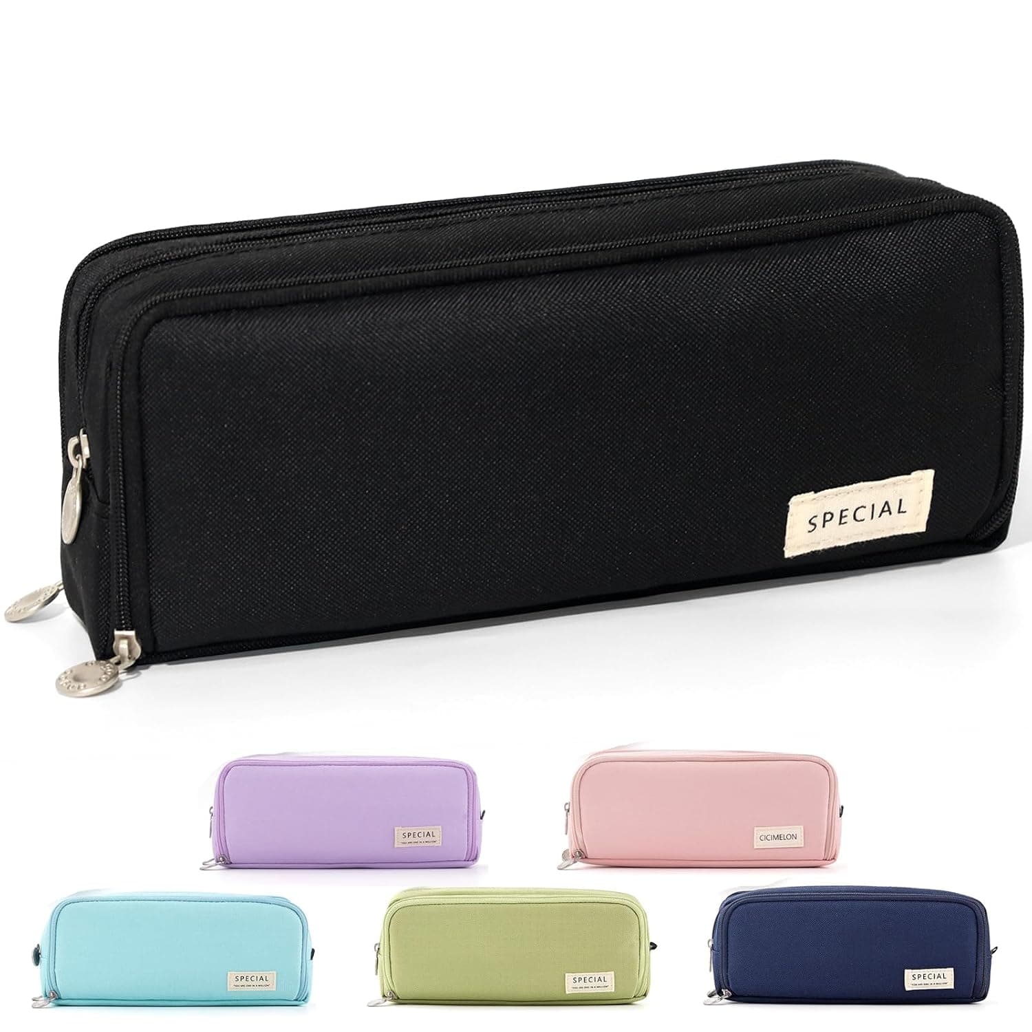 CICIMELON Large Capacity Pencil Case 3 Compartment Pouch Pen Bag for School Teen Girl Boy Men Women, Black, Lightweight,travel