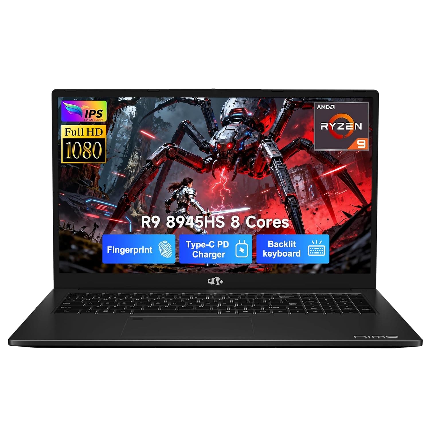 NIMO 17.3 Gaming-Laptop Ryzen 9 8945HS (Beat i9-13900H, Up to 5.2GHz) 32GB RAM, 1TB SSD, Radeon 780M, PD 100W Type-C AI-Enhanced for Copilot VR Ready, Backlit Keyboard, Fingerprint