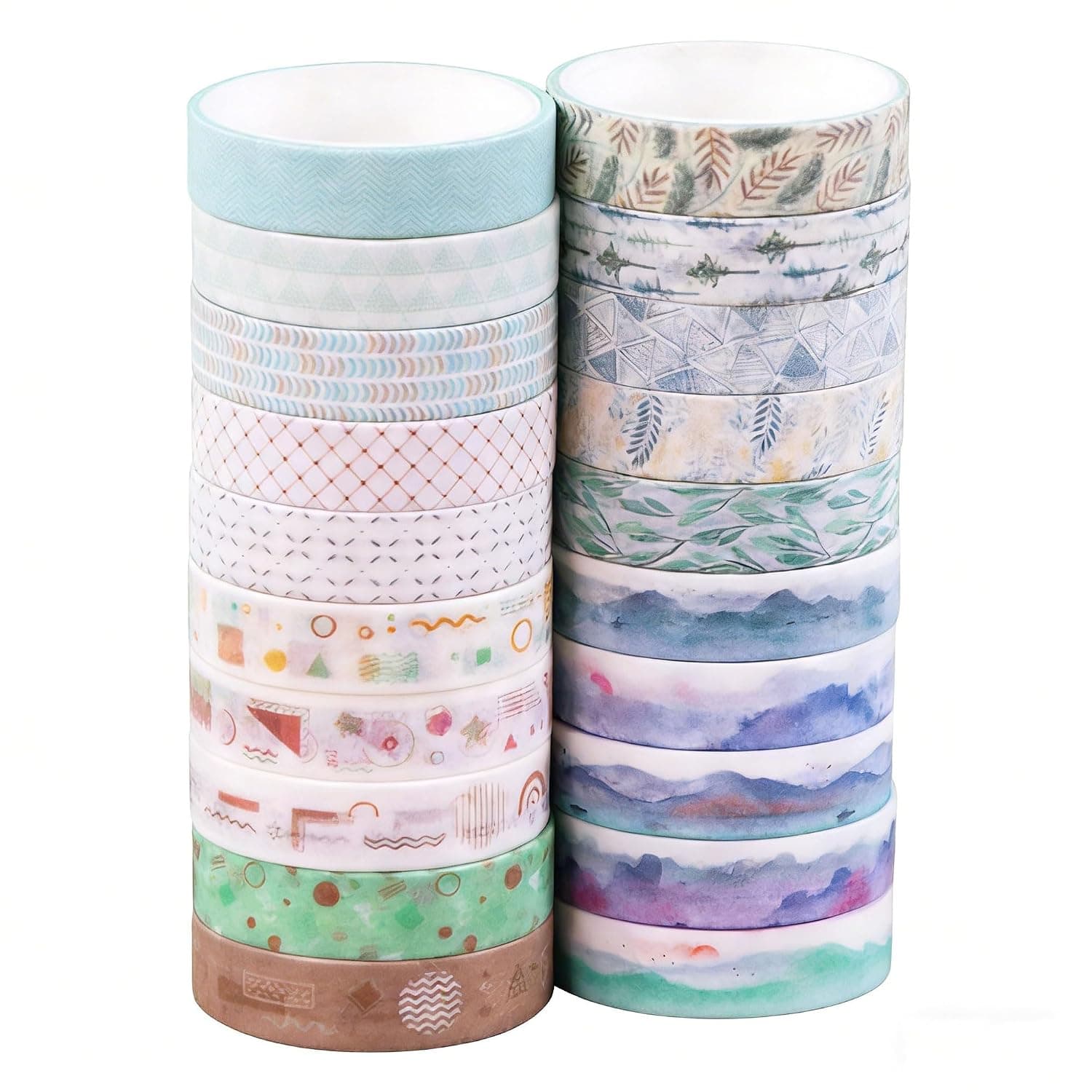 20 Rolls Watercolor Floral Washi Tape Set, Decorative Masking Tape for Scrapbooking, Journaling, Gift Wrapping, DIY Crafts - Botanical & Leaf Designs