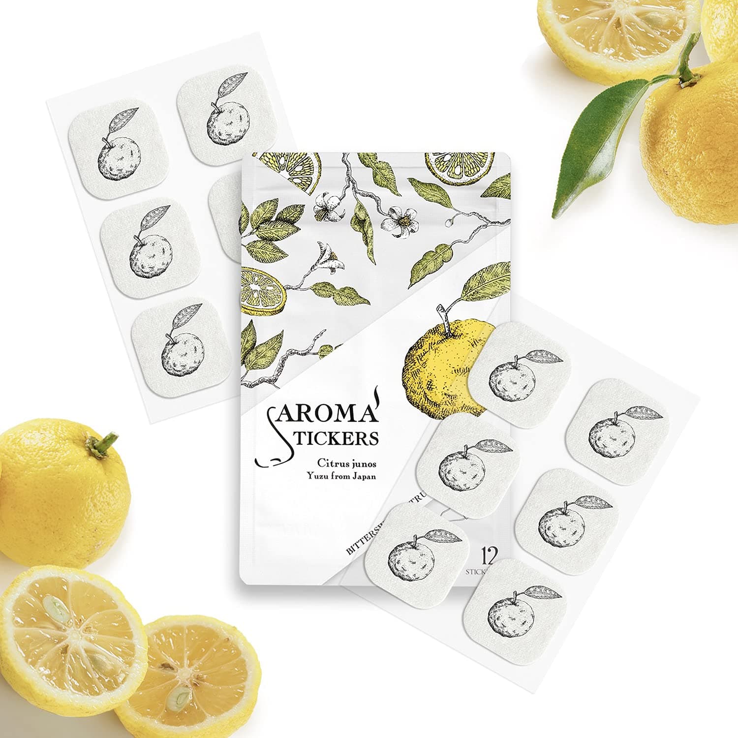 (Yuzu, Pack of 1) - 100% Natural Essential Oil Mask Stickers for Face Mask & Pillow (12 Stickers/pc) -Pure Essential Oil Scented Mask Patch/Personal Aroma/Relaxing