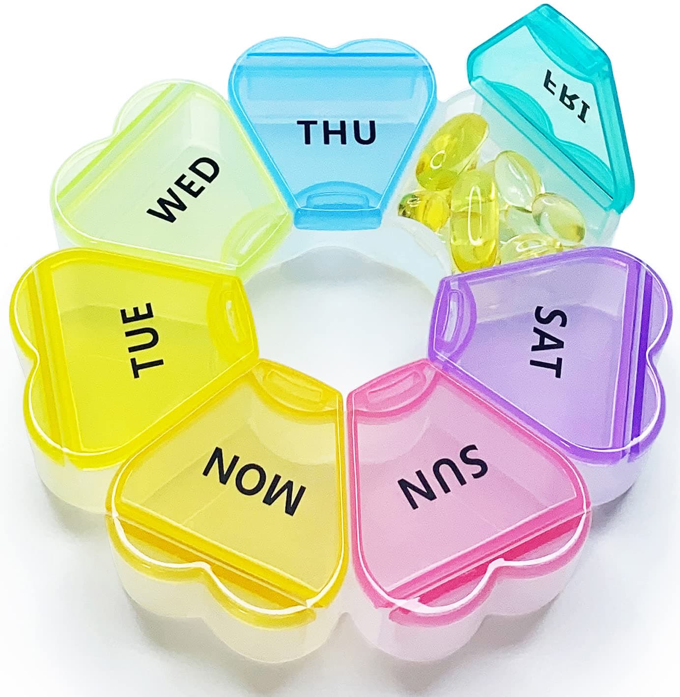 MOLN HYMY Large Weekly Pill Box 7 Day, Pill Case Organizer 1 time a Day, Floral Pill Container Once Daily, Pretty Medicine Dispenser for Vitamin/Fish Oil/Medication/Supplements